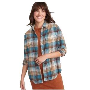 Old Navy The Boyfriend Shirt Flannel Plus 3X Burgundy Blue Plaid Button Up Soft